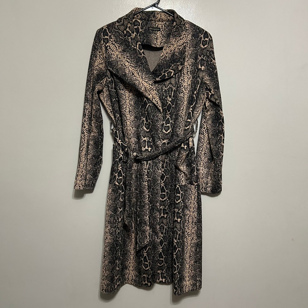 Shinestar Duster Cardigan M Tan Black Snakeskin Tie Waist Mob Wife Edgy Longline